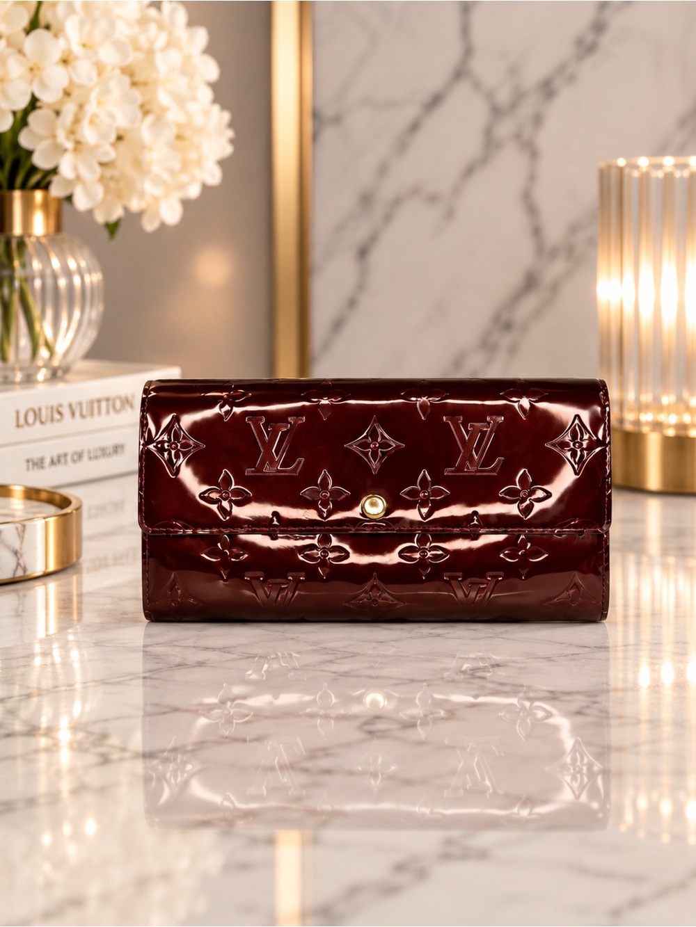 Louis Vuitton Burgundy Vernis Leather Sarah Wallet – Amarante Full Inclusion